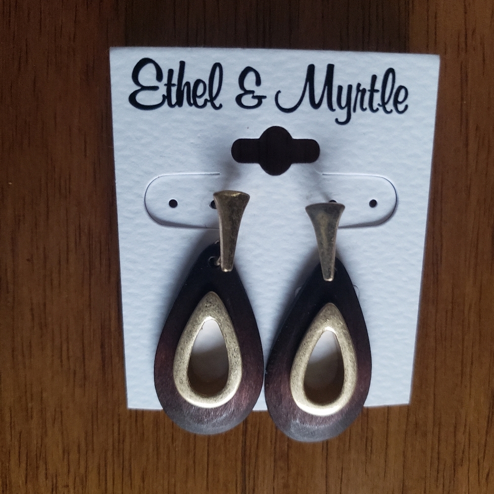 Ethel & Myrtle Gold and Brown Teardrop Earrings